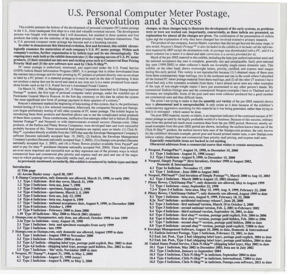 U.S. Personal Computer Meter Postage, A Revolution and a Success